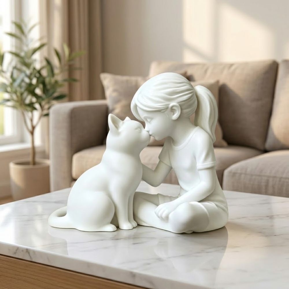 3D Printing Mockup - 3D-gedruckte Mädchen- und Katzenskulptur, einzigartige Kunststoff-Freundschaftsstatuen
