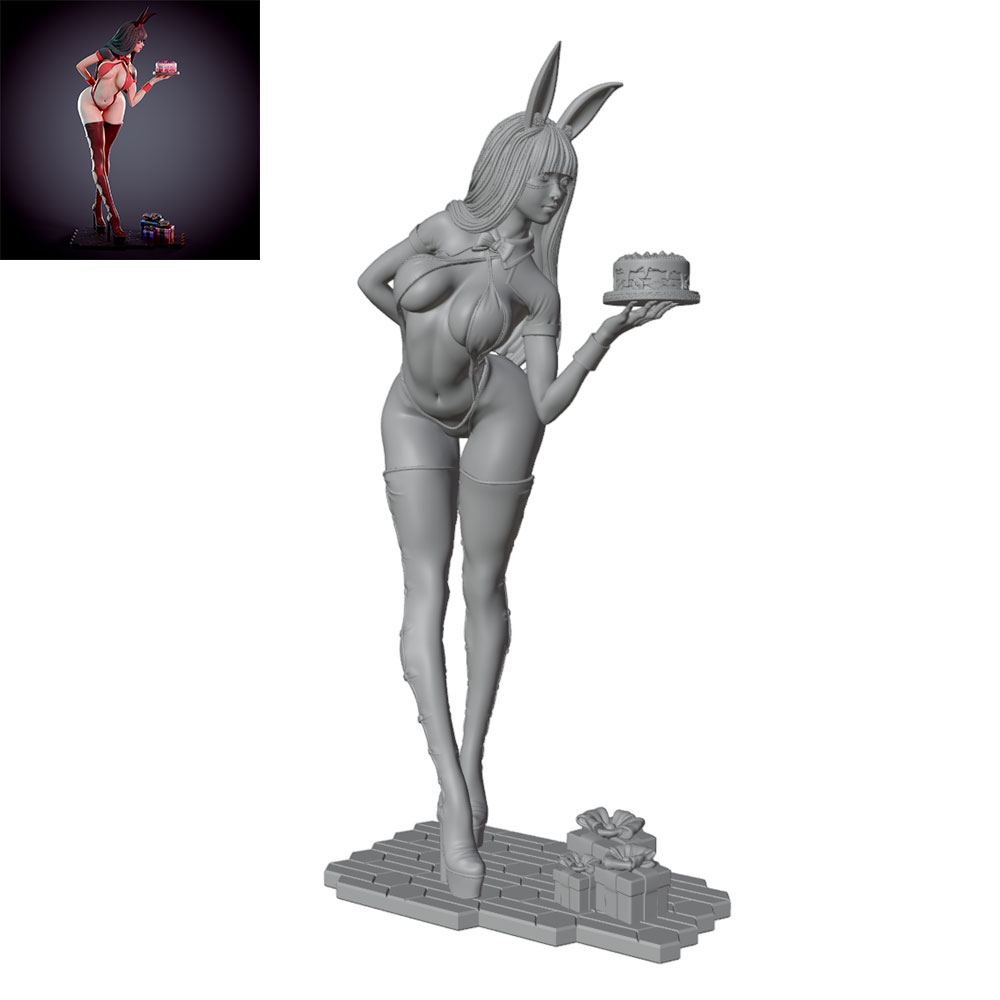 3D Printing Mockup - 1/24/12/6 Feiertagsparty-Thema Hasenmädchen-Figur, Niedliches Mädchen Resin-Modellbausatz