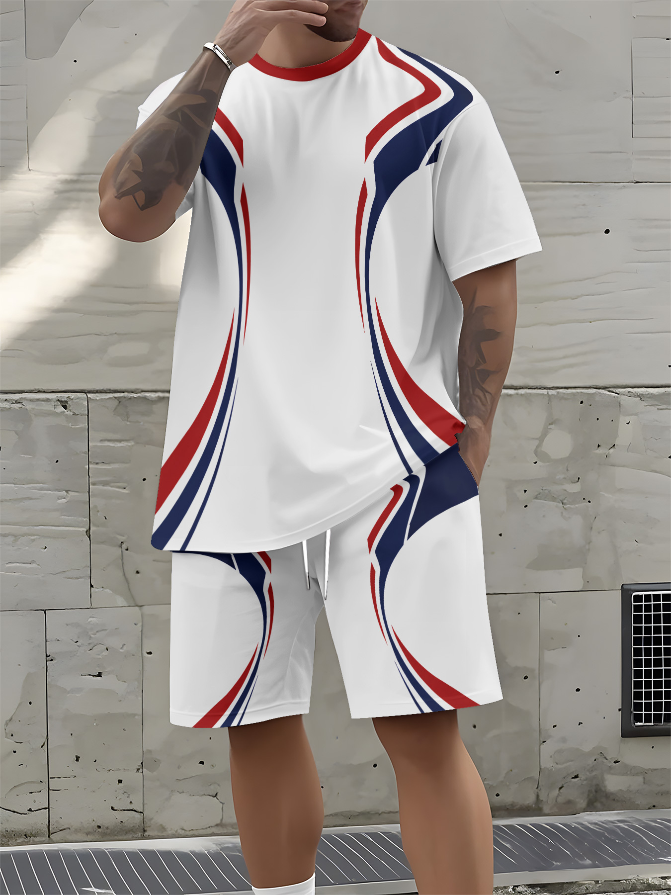 3D Printing Design - 2026 Sommer Neues Herren-Kurzarm-Set mit 3D-Streifenmuster-Print